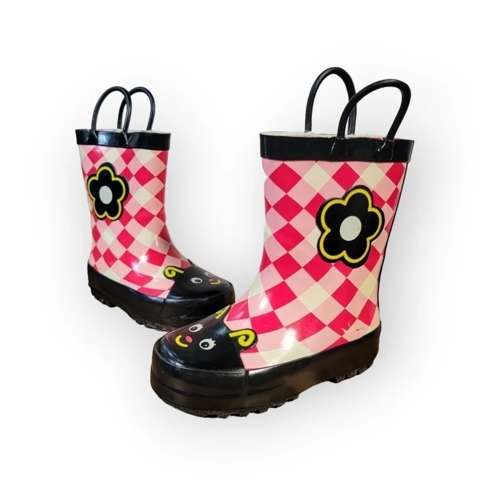 Kids Rain boots Flower Ladybug Gingham Picnic Checkerboard Size 5.5